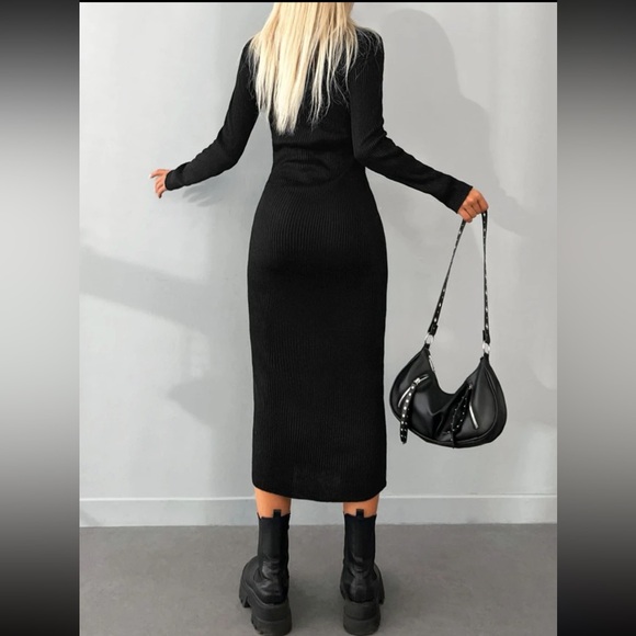 Luxe burgundy high neck sweater bodycon dress - Picture 12 of 16